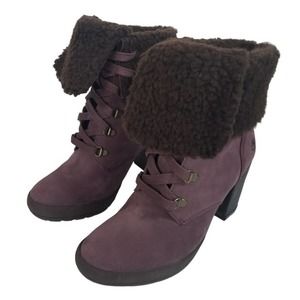 Timberland Camdale Fold Down‎ Purple Leather Heeled Boots A22E4 Womens size 7